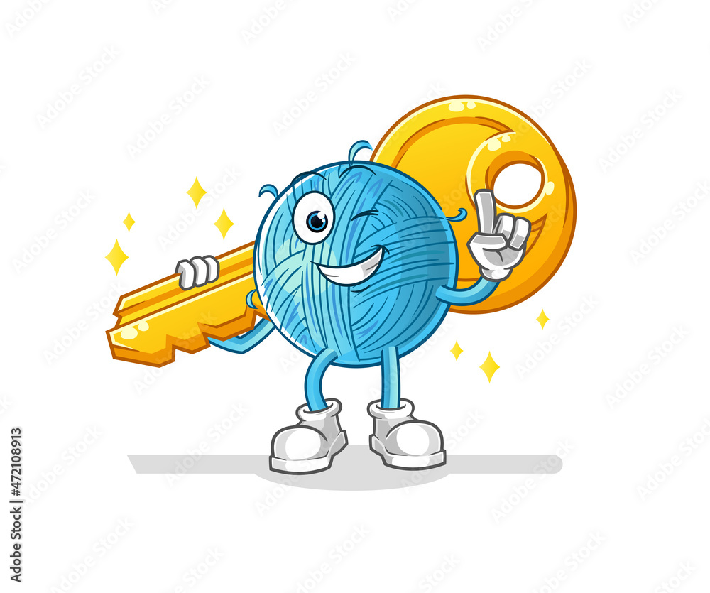 yarn ball carry the key mascot. cartoon vector yarn ball carry the key mascot. cartoon vector