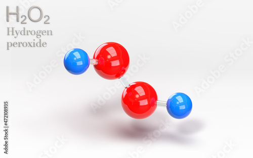 H2O2. Hydrogen peroxide molecule with hydrogen and oxygen atoms. 3d rendering.