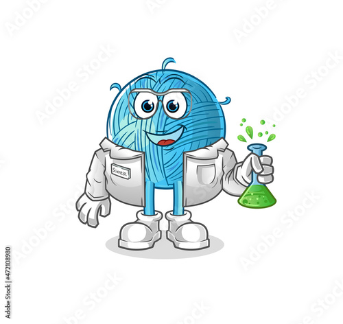 yarn ball scientist character. cartoon mascot vector