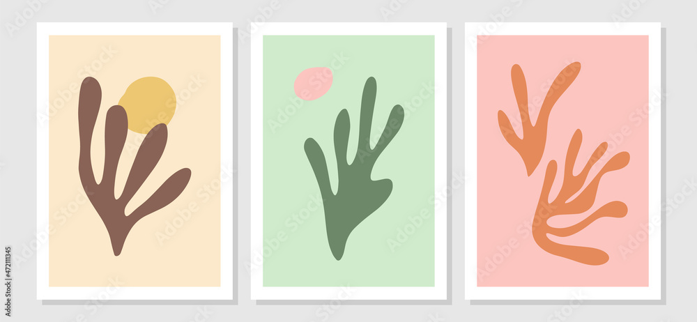 Abstract posters with organic shapes. Contemporary collage Matisse inspired. Vector illustration.