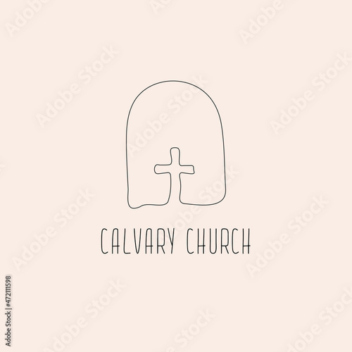 Hand drawn sketch one line christian cross minimalistic logo design. church logo. Calvary logo.