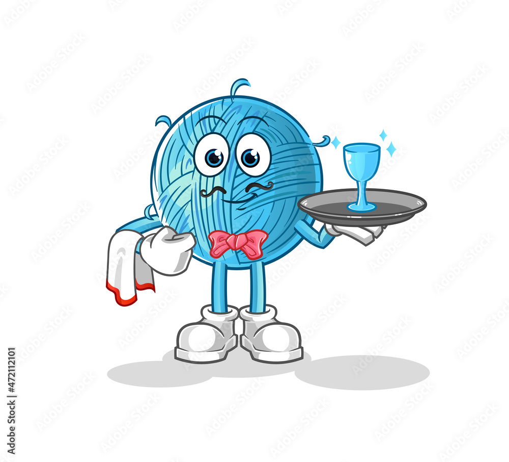yarn ball waiter cartoon. cartoon mascot vector