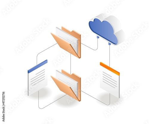 Cloud server data network in isometric illustration