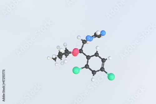 Molecule of propiconazole, isolated molecular model. 3D rendering photo
