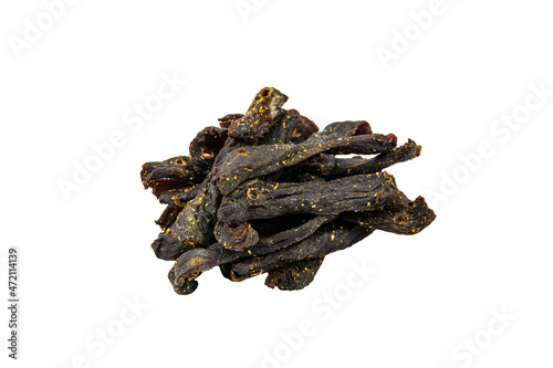 South african dried meat biltong isolated on a white background photo