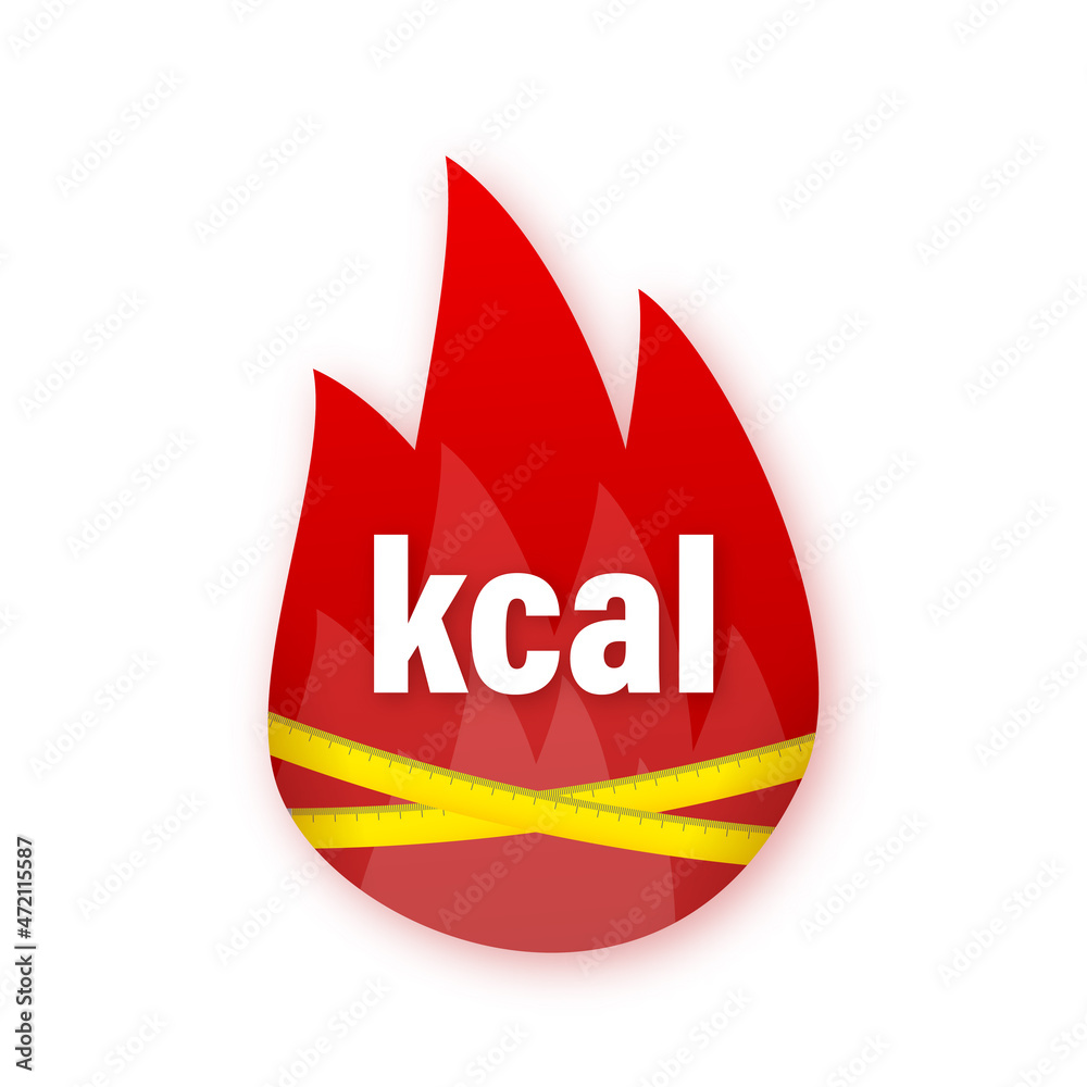 Kilocalorie emblem, kcal reduction. Zero calories diet program packaging. Vector stock illustration. Kilocalorie emblem, kcal reduction. Zero calories diet program packaging. Vector stock illustration.