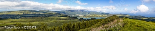 Amazing panorama landscape natural green fields, mountains and lagoons in natural paradise in azores island, açores, portugal © José Rego