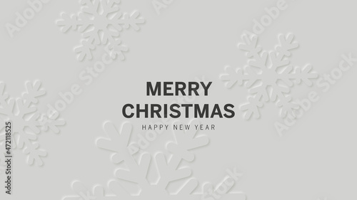 White merry christmas card with snowflake composition.
