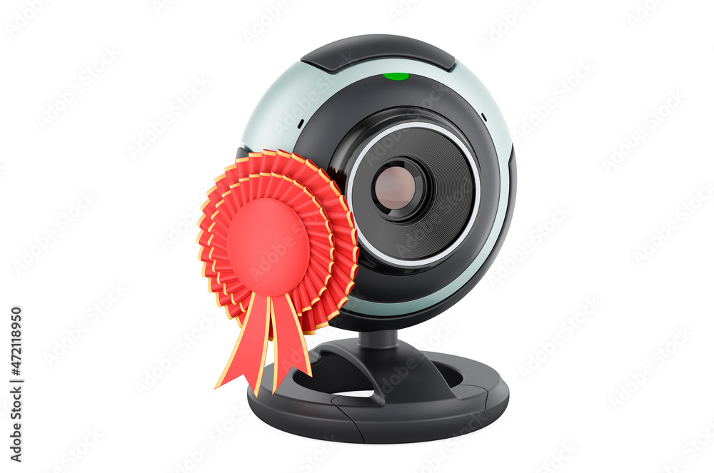 Webcam with best choice badge, 3D rendering Webcam with best choice badge, 3D rendering