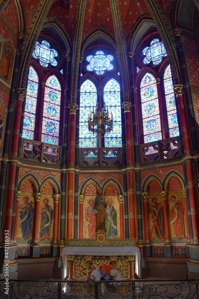 Bayonne, France - 30 Oct, 2021: Interior decorations in the Sainte Marie Cathedral, Bayonne