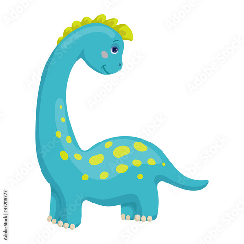 Cute cartoon dinosaur  brontosaurus. Vector graphics.