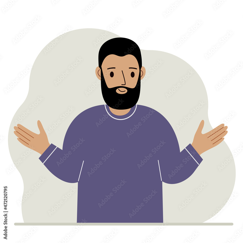 Young man with a smile and arms spread out in different directions. Vector Young man with a smile and arms spread out in different directions. Vector
