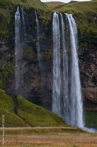 Picturesque waterfall Seljalandsfoss autumn view  southwest Iceland.