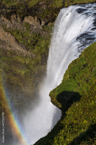 Picturesque full of water big waterfall Skogafoss autumn view  southwest Iceland.