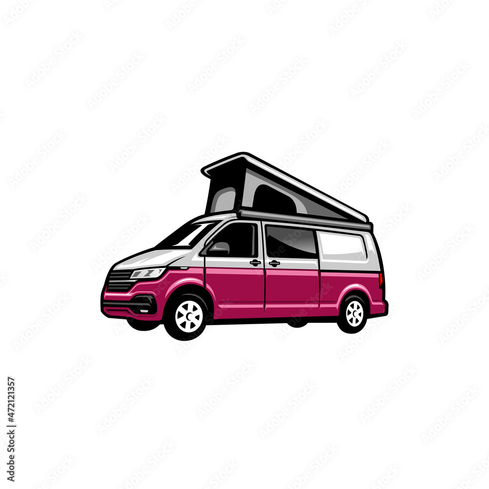 Camper car with pop up tent illustration vector design