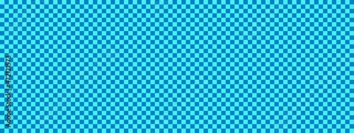 Checkerboard banner. Blue and Cyan colors of checkerboard. Small squares, small cells. Chessboard, checkerboard texture. Squares pattern. Background.