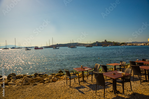 BODRUM, TURKEY: Beautiful view of the coast of Bodrum with a harbor and an ancient fortress. © Anna ART