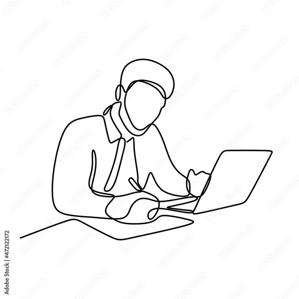 man work writing oneline continuous single line art