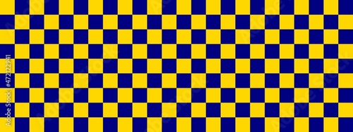Checkerboard banner. Navy and Gold colors of checkerboard. Small squares  small cells. Chessboard  checkerboard texture. Squares pattern. Background.