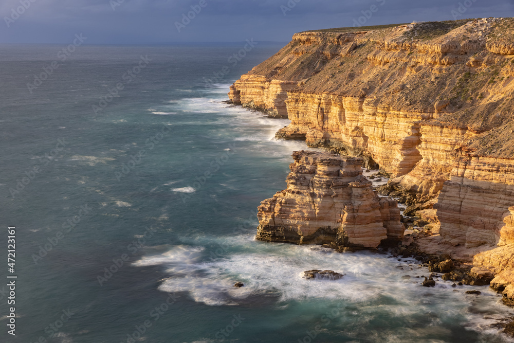 a wide shot of island rock at sunset in kalbarri national park