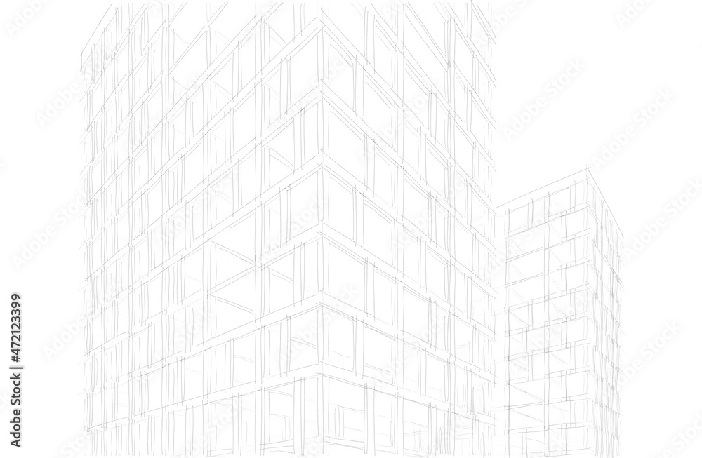 Architecture digital sketch drawing 3d illustration Architecture digital sketch drawing 3d illustration