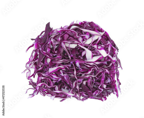 Sliced of red cabbage on white background. Top view