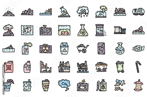 Environment pollution color vector doodle simple icon set