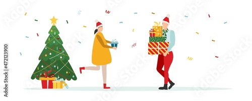 people receive gifts christmas, new year.