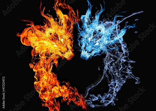 火の龍と水の龍が渦巻くイラスト