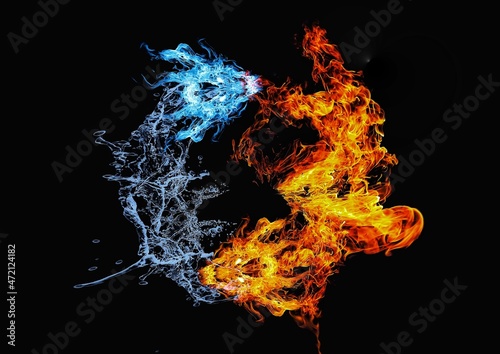 火の龍と水の龍が渦巻くイラスト