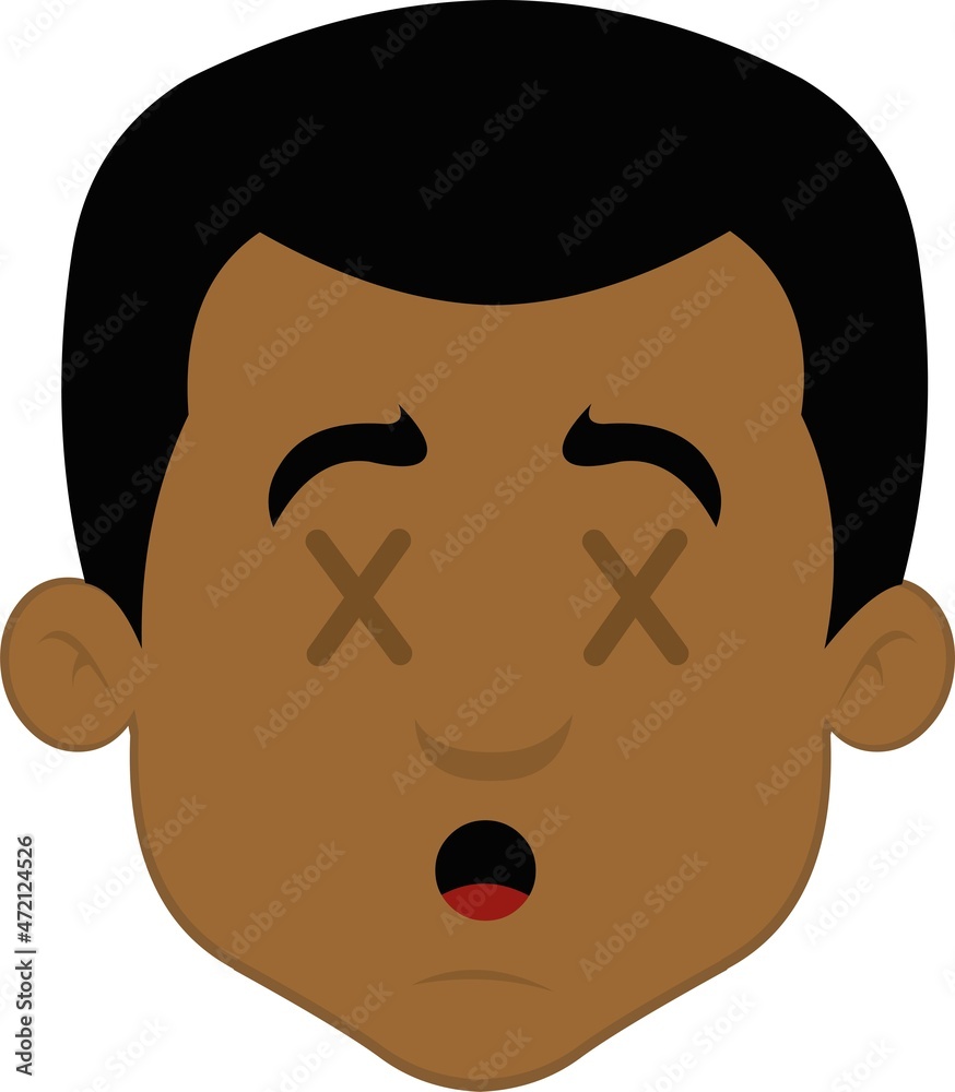 Vector illustration of the face of a man of African ethnicity with crosses in his eyes, in concept of a dead person Vector illustration of the face of a man of African ethnicity with crosses in his eyes, in concept of a dead person