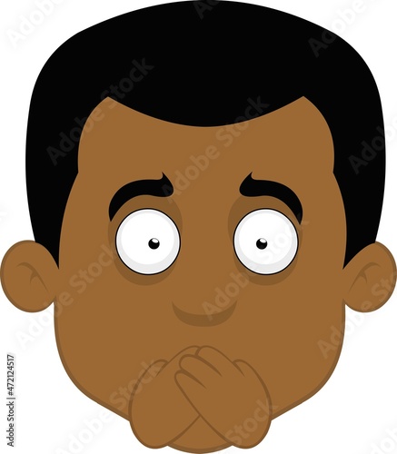 Vector illustration of the face of a man of African ethnicity covering his mouth with his hands, in the concept of making silence

