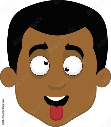Vector illustration of the face of a man of African ethnicity with a funny, happy and crazy expression