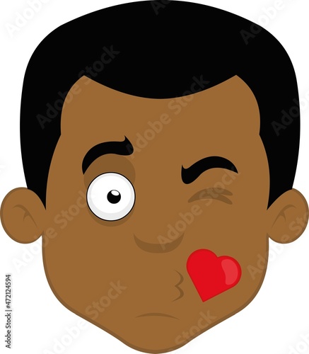 Vector illustration of the face of a cartoon man giving a heart-shaped kiss