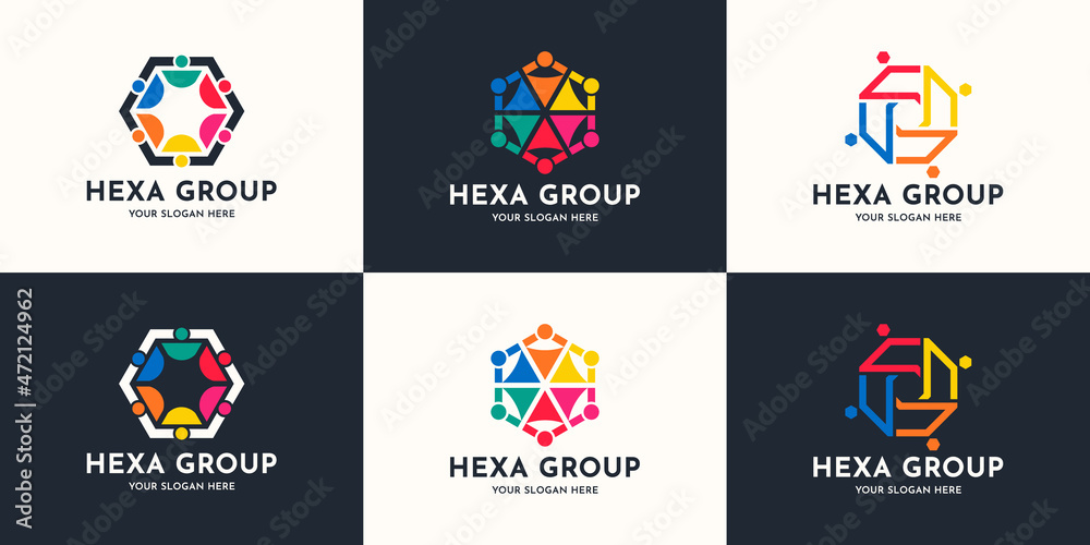 abstract hexagon combine with community logo concept