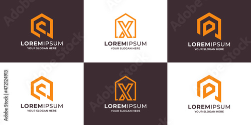 letter c x p d combine with house logo concept