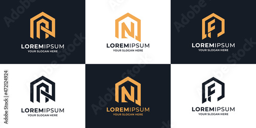 initial letter a n f combine with house logo concept