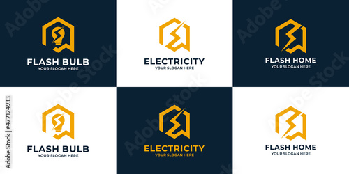 thunder or flash or electric symbol combined with house logo concept