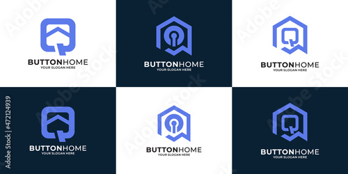 button symbol combined with house logo concept