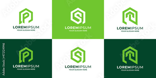 initial letter p s t combine with house logo concept