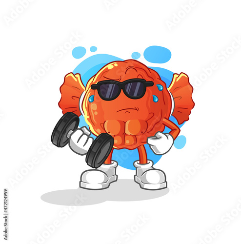 wrapped candy lifting dumbbell vector. cartoon character