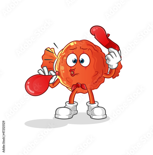 wrapped candy pantomime blowing balloon. cartoon mascot vector