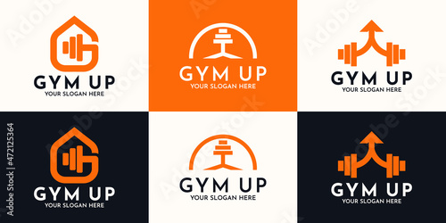 barbell arrow combination logo for wellness and sport inspiration logo