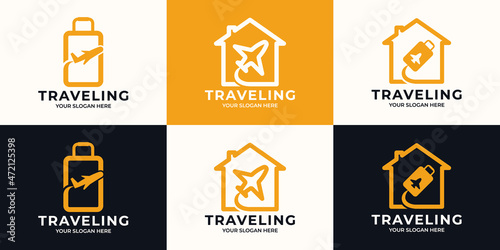 house plane combination logo for traveling and holiday inspiration logo
