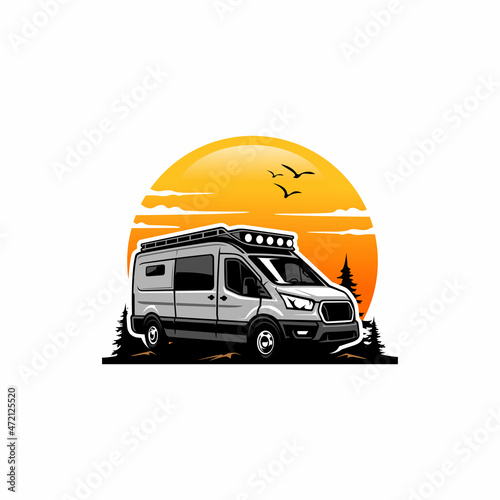 off road camper van illustration logo vector