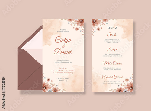 Rustic wedding card with beautiful flowers boho style