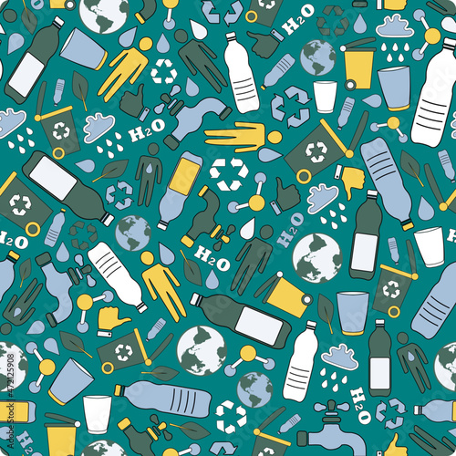 Hydrate and recycle on green seamless pattern