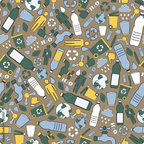 Hydrate and Recycle on Mushroom seamless pattern