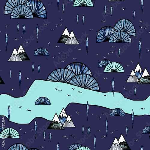 Icey scenery dark seamless pattern