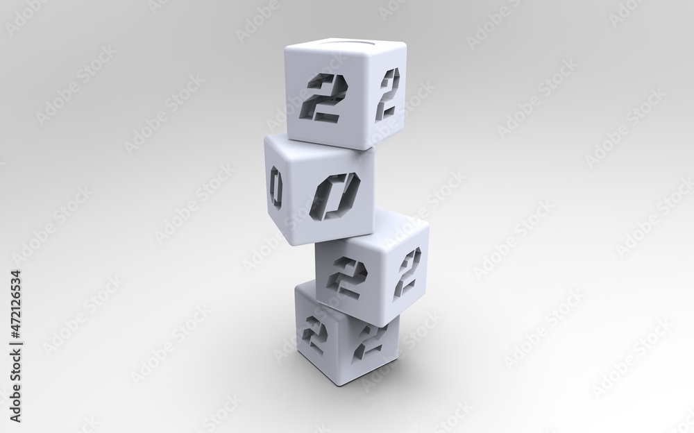 High quality 3D rendering The white 2022 number block symbolizes the start of a new year High quality 3D rendering The white 2022 number block symbolizes the start of a new year